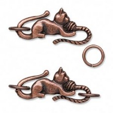 29x13mm Antique Copper Cat Hook & Eye Clasp - Each