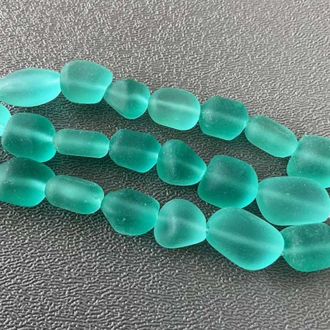 10-15mm Cultured Sea Glass Nugget Beads - Light Aqua Coke Bottle - Strand 10-15mm Cultured Sea Glass Nugget Beads - Light Aqua Coke Bottle - Strand