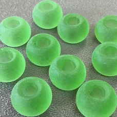 14x10mm Sea Glass Rondelle Beads Large Hole - Peridot - Pack of 10 