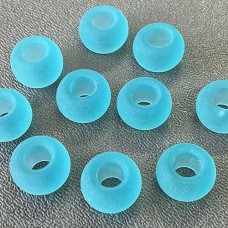14x10mm Sea Glass Rondelle Beads Large Hole - Turquoise Bay - Pack of 10 
