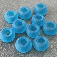 14x10mm Sea Glass Rondelle Beads Large Hole - Pacific Blue - Pack of 10 