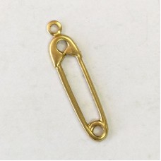 15mm Safety Pin Raw Brass Charm - Pack of 4