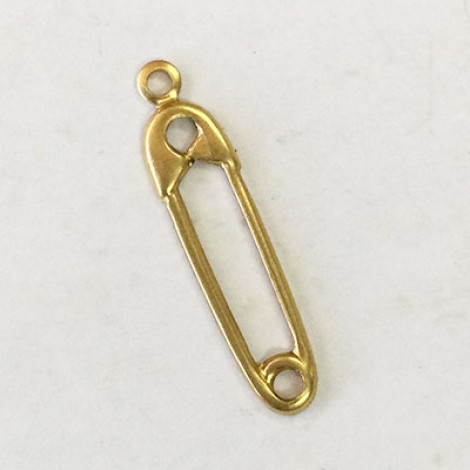 15mm Safety Pin Raw Brass Charm