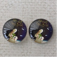 12mm Art Glass Backed Cabochons  - Santa Design 5 - Per Pair