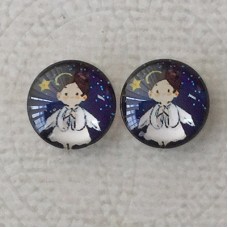 12mm Art Glass Backed Cabochons  - Santa Design 6 - Per Pair