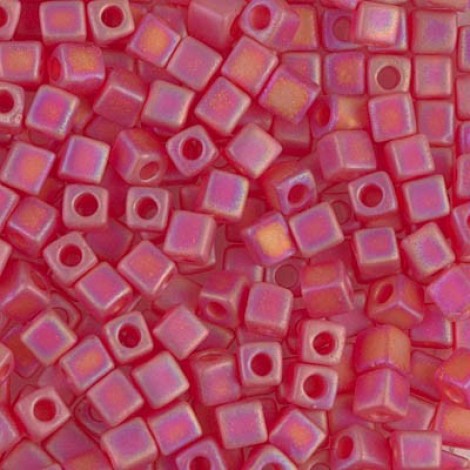 4mm Miyuki Cube Seed Beads - Matte Transparent Ruby AB
