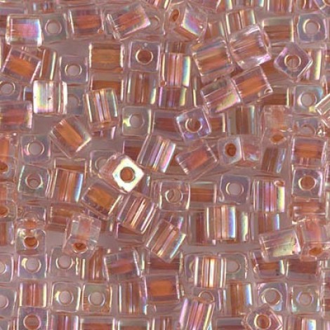 4mm Miyuki Cubes - Dk Peach Lined Crystal AB