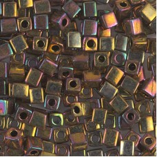 Miyuki 3mm Cube Seed Beads - Metallic Gold Iris - 12gm