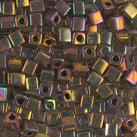 Miyuki 3mm Cube Seed Beads - Metallic Gold Iris - 12gm Miyuki 3mm Cube Seed Beads - Metallic Gold Iris - 12gm