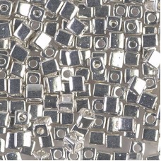 4mm Miyuki Cube Beads - Bright Sterling Silver Plated - 10gm