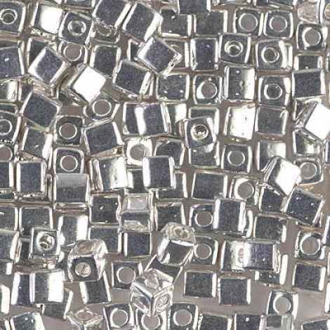 4mm Miyuki Cube Beads - Bright Sterling Silver Plated - 10gm 4mm Miyuki Cube Beads - Bright Sterling Silver Plated - 10gm
