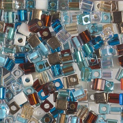 4mm Miyuki Cubes - Surf + Sand Mix - 10gm 4mm Miyuki Cubes - Surf + Sand Mix - 10gm