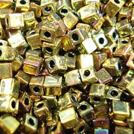 Miyuki 3mm Cube Seed Beads - Metallic Gold Iris