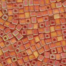 4mm Miyuki Cubes - Transp Frosted Rainbow Orange - 12gm
