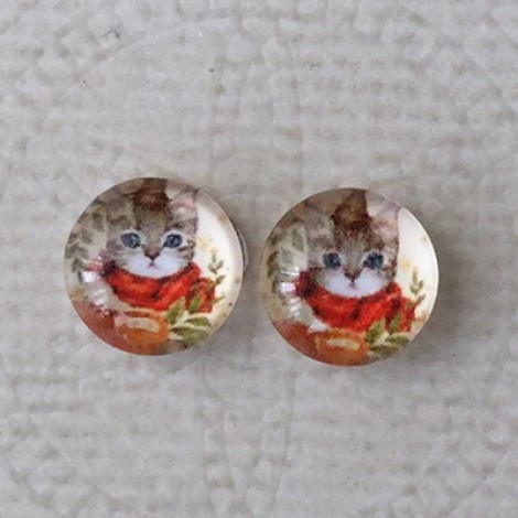 10mm Art Glass Backed Cabochons  - Cosmopolitan Cats 1