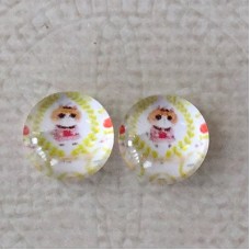 10mm Art Glass Backed Cabochons  - Cosmopolitan Cats 7 - Per Pair
