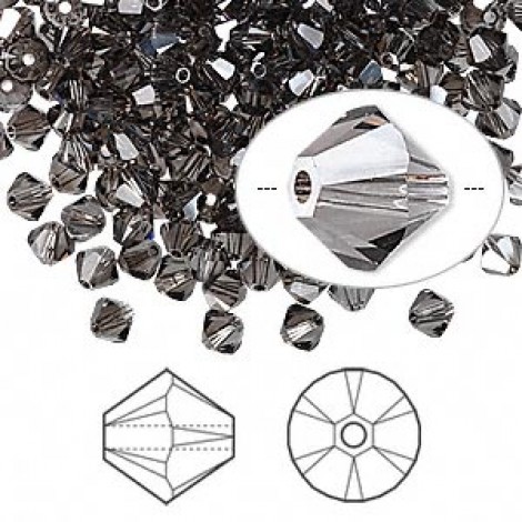 4mm Swarovski Crystal Bicones - Satin Black Diamond