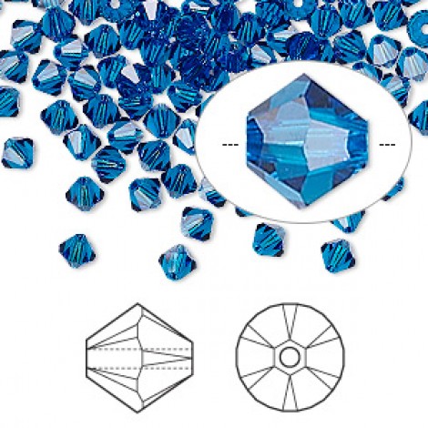 4mm Swarovski 5328 Crystal Faceted Bicones - Capri Blue - Pack of 10