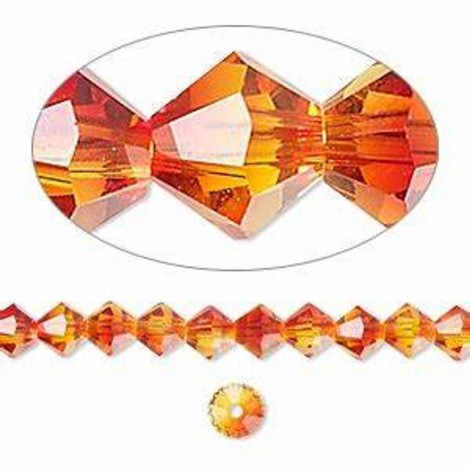 4mm Swarovski Faceted Bicones - Fire Opal AB - Pack of 10