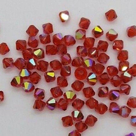 4mm Swarovski Faceted Bicones - Indian Red AB - Pack of 10 4mm Swarovski Faceted Bicones - Indian Red AB - Pack of 10