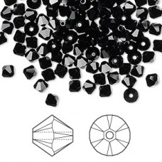 4mm Swarovski 5328 Crystal Faceted Bicones - Jet - Pack of 10