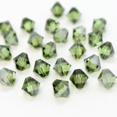 4mm Swarovski Crystal Bicones - Satin Peridot - Pack of 10