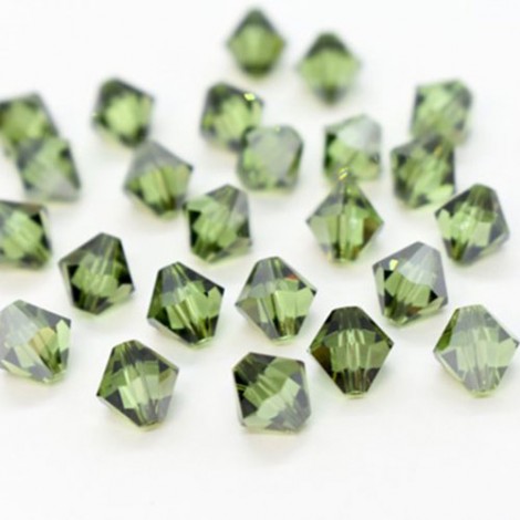 4mm Swarovski Crystal Bicones - Satin Peridot - Pack of 10