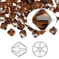 6mm Swarovski 5328 Crystal Bicones - Smoked Topaz  - Pack of 10