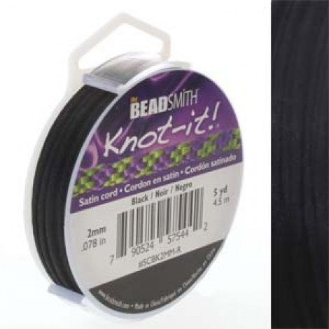 2mm Beadsmith Knot-It Black Satin Rattail Cord - Small 5yd Spool 2mm Beadsmith Knot-It Black Satin Rattail Cord - Small 5yd Spool