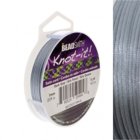 1mm Beadsmith Knot-It Satin Rattail Cord - 5yd (4.5m) Spool - Dark Grey 1mm Beadsmith Knot-It Satin Rattail Cord - 5yd (4.5m) Spool - Dark Grey