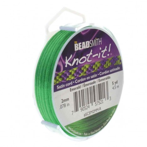 2mm Beadsmith Knot-It Emerald Green Satin Rattail Cord - Small 5yd Spool