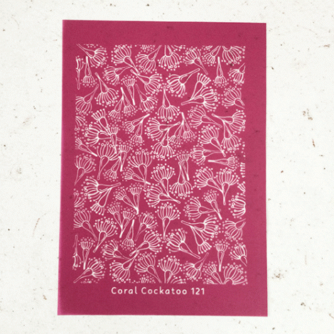 9x12cm Coral Cockatoo Silk Screen Sheet - Ditsy Australian Botanicals - Eucalyptus Blossoms 9x12cm Coral Cockatoo Silk Screen Sheet - Ditsy Australian Botanicals - Eucalyptus Blossoms