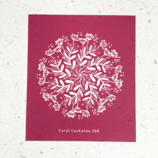 9x12cm Coral Cockatoo Silk Screen Sheet - Bush Dandelion Mandala Trinket