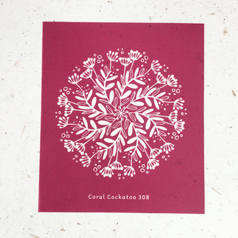 9x12cm Coral Cockatoo Silk Screen Sheet - Bush Dandelion Mandala Trinket
