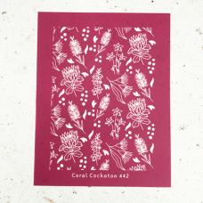9x12cm Coral Cockatoo Silk Screen Sheet - Ditsy Australian Botanicals - Banksia