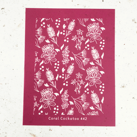 9x12cm Coral Cockatoo Silk Screen Sheet - Ditsy Australian Botanicals - Banksia