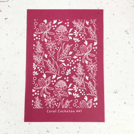 9x12cm Coral Cockatoo Silk Screen Sheet - Ditsy Australian Botanicals - Bottlebrush