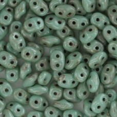 5x2mm SuperDuo Czech Beads - Opaque Turquoise Picasso