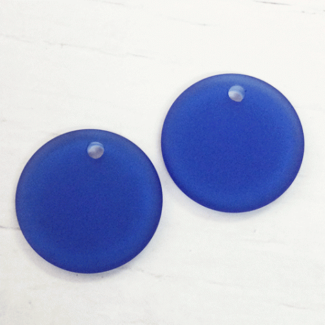 25mm Sea Glass Flat Coin Pendant - Royal Blue