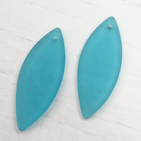 19x48mm Sea Glass Marquise Spindle Pendant - Pacific Blue