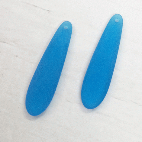 10x38mm Sea Glass Elongated Puffed Teardrop Pendants - Pacific Blue - Each