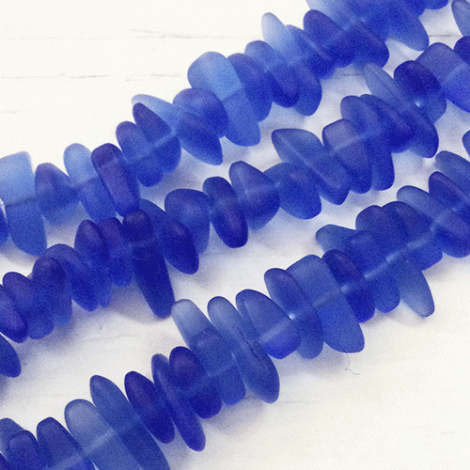 9x6mm Cultured Sea Glass Pebble Beads - Light Royal Blue