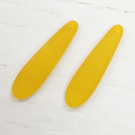 10x38mm Sea Glass Elongated Puffed Teardrop Pendants - Saffron Yellow - Each