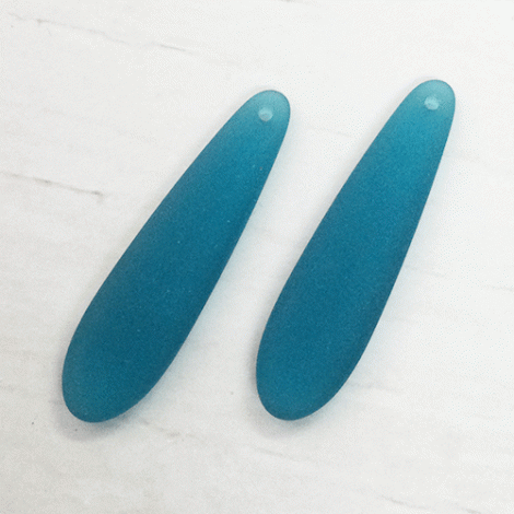 10x38mm Sea Glass Elongated Puffed Teardrop Pendants - Teal - Each