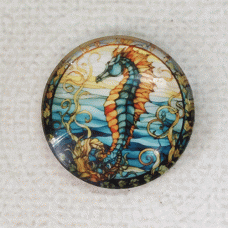 25mm Art Glass Backed Cabochons - Sealife 2 - Seahorse - Each