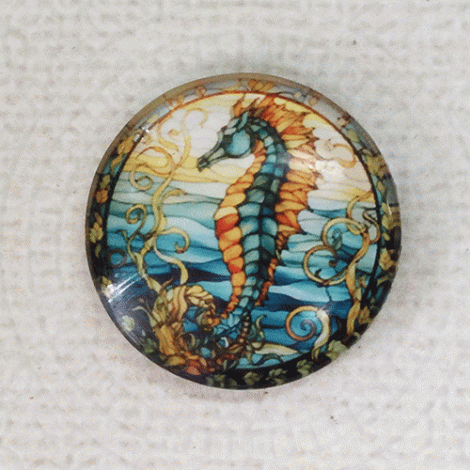 25mm Art Glass Backed Cabochons - Sealife 2 - Seahorse - Each