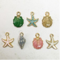 15-17mm Enameled Gold Plated Shell Charms - Set of 7