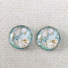 12mm Art Glass Backed Cabochons  - Sea Life 1 - Seashells - Per Pair