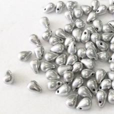 4x6mm Czech Side Drill Teardrops - Crystal Labrador Full (Silver) Semi-Matte - Pack of 20