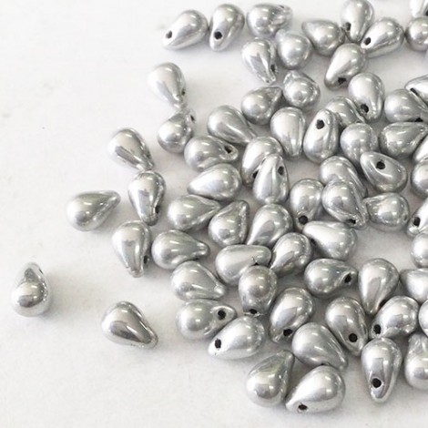 4x6mm Czech Side Drill Teardrops - Crystal Labrador Full (Silver) Semi-Matte - Pack of 20